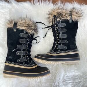Sorel | Women’s Black Joan of Arctic Faux Fur Snow Boots Suede Lace-Up Winter 6